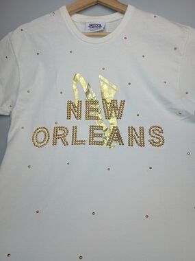 NEW ORLEANS Gold Studded Graphic Tee in White